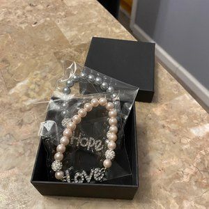 HOPE & LOVE Pink/Gray Pearl W/Rhinestone Bracelets